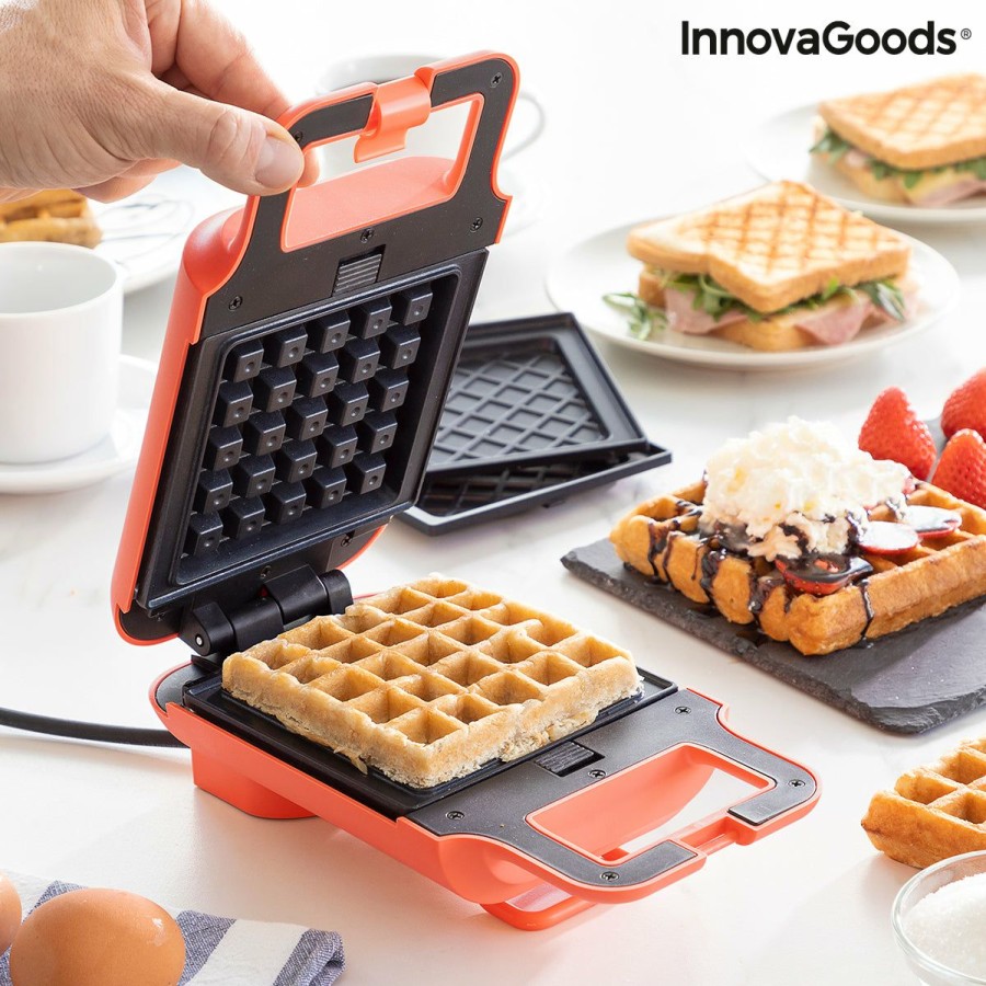 Cocina InnovaGoods | Gofrera Y Sandwichera 2 En 1 Con Recetas Wafflicher Innovagoods