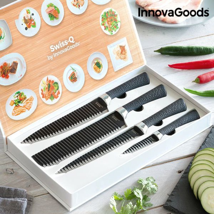 Cocina InnovaGoods | Juego De Cuchillos Namiutsu Black Shark Swiss·Q Innovagoods (4 Piezas)