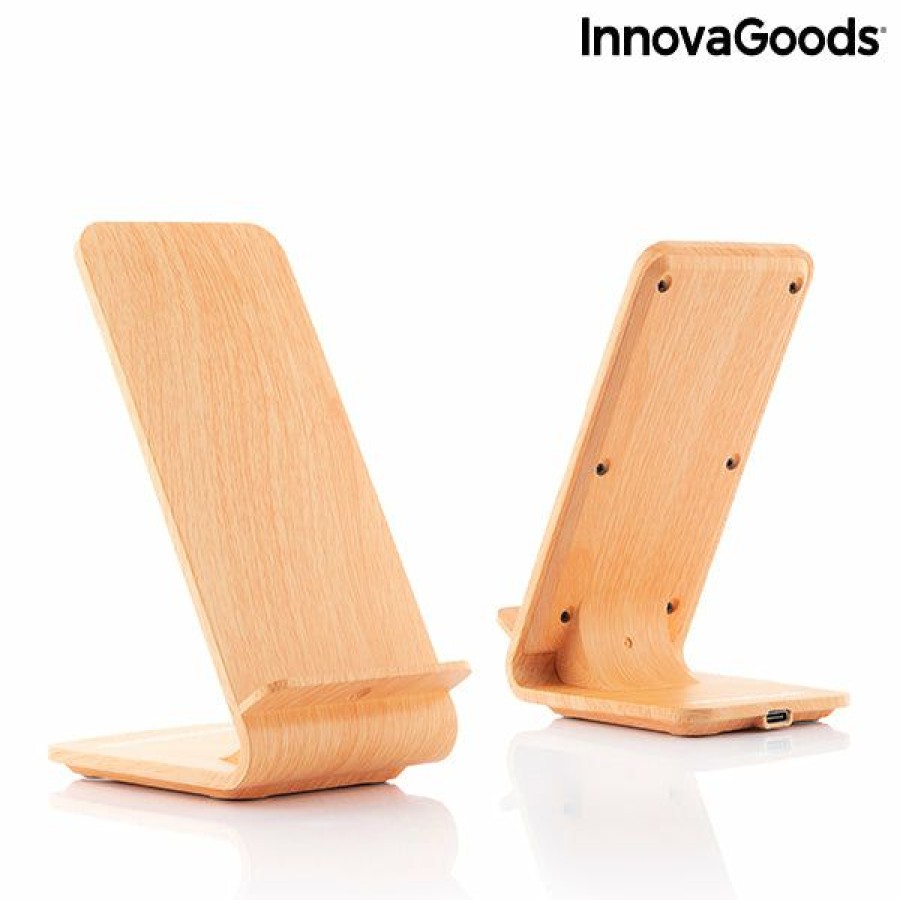 Gadget InnovaGoods | Cargador Inalambrico Efecto Madera Con Soporte Qistan Innovagoods