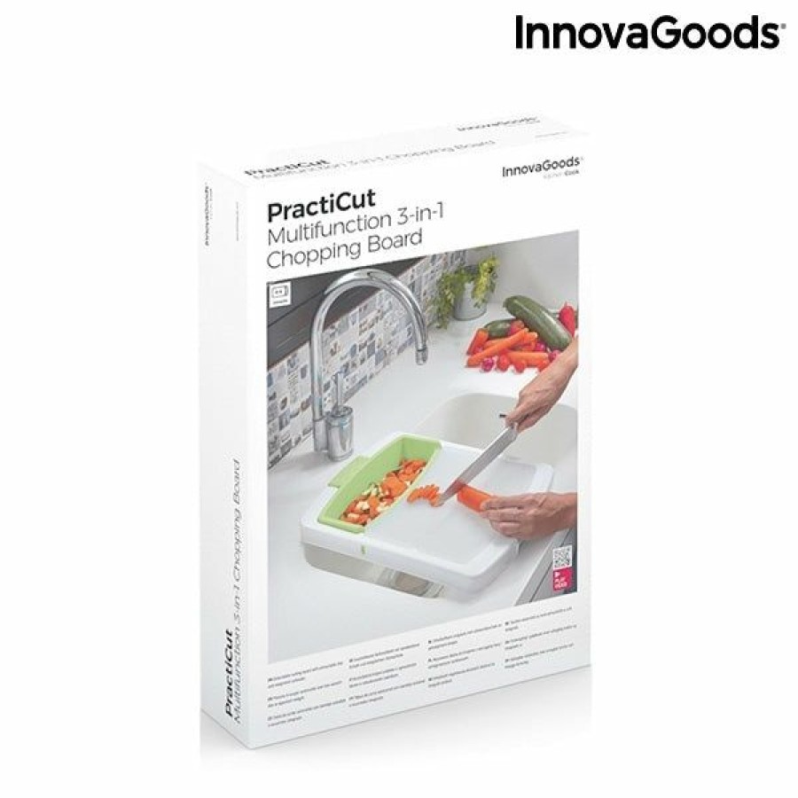 Cocina InnovaGoods | Tabla De Cortar Extensible Con Bandeja, Contenedor Y Escurridor 3 En 1 Practicut Innovagoods