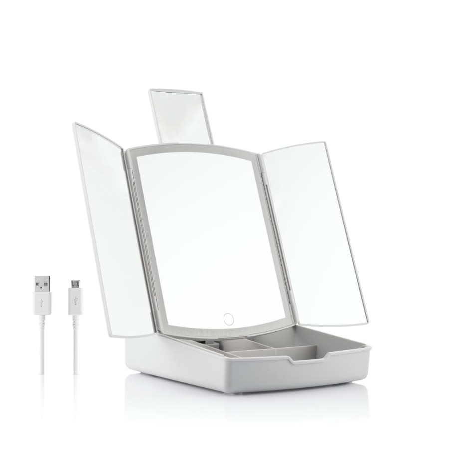 Bienestar InnovaGoods | Espejo Led Plegable Con Organizador De Maquillaje 3 En 1 Panomir Innovagoods