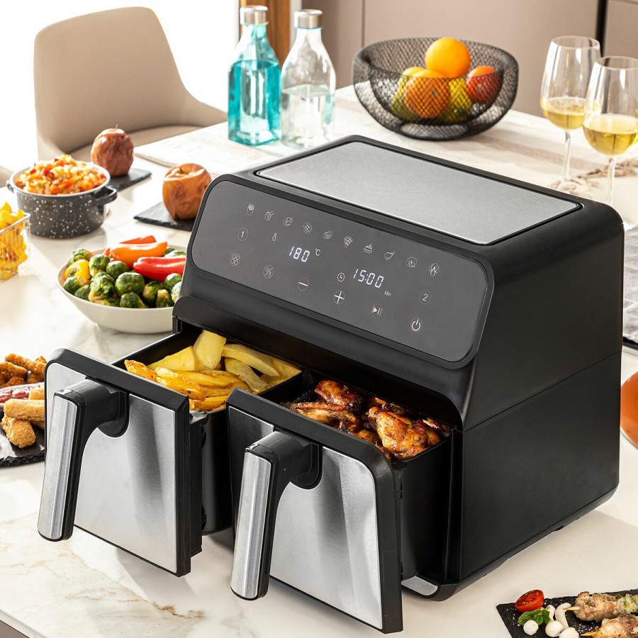 Cocina InnovaGoods | Freidora Sin Aceite Innovagoods Fryinn Double 8000 Negro Acero Inoxidable 3400 W 8 L