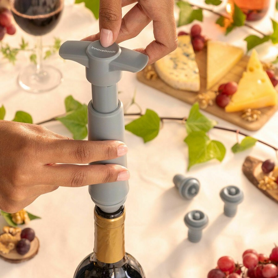 Cocina InnovaGoods | Bomba De Vacio Y Tapones Para Vino Winuum Innovagoods (4 Tapones)